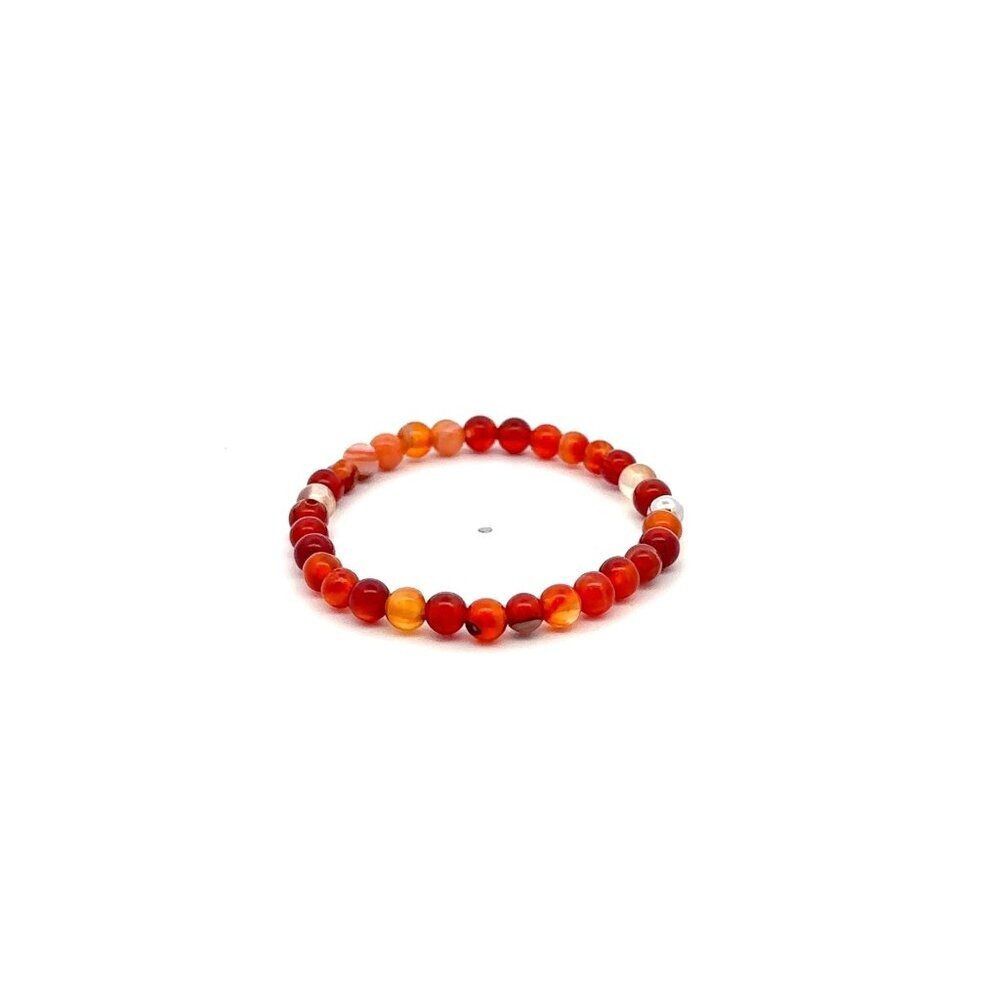 Natural Red Lace Agate Gemstones Mini 4mm 18K White Gold Charm Round Bead - Picture 3 of 5